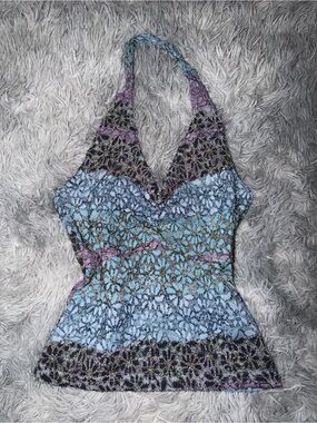 Tricot Comme des Garcons Light Blue Crochet Camisole with Multicolor Trim